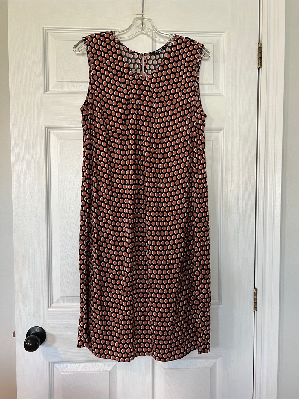 Olsen Sleeveless Black Dress with Coral Dot Print